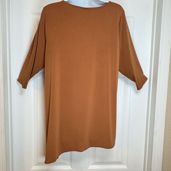 Alfani Womens L Rust Asymmetrical Hem and Neck Slit‎ Shoulder Tunic Half Sleeve - Picture 3 of 8